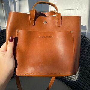 Portland leather “Almost perfect mini” crossbody bag in honey